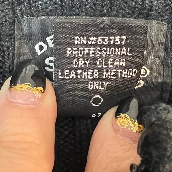 Designer Studio Originals Vintage Leather Suede Ribbed Black Cardigan Sweater XL - Picture 4 of 8